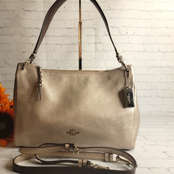 COACH J1923- F29137  Mia Gold Metalic Refind Pepple Leather Shoulder Bag… - Picture 1 of 10